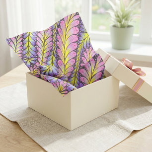 Papel De Seda Folhas Botânicas Rosa Amarelo Vibrantes Desenhadas