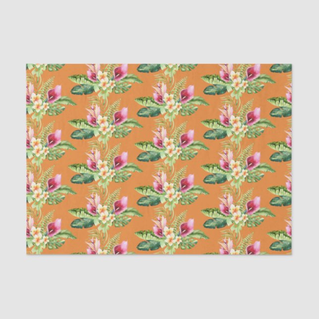 Papel De Seda Folhas Botânicas Tropicais Hibiscus Qualquer Cor (Frente )