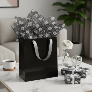 Papel De Seda Folhas Clássicas Padrão de Arte Floral em Cinza Pr