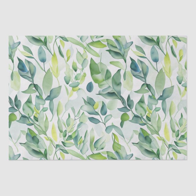 Papel De Seda Folhas de aquarela verde (Frente )