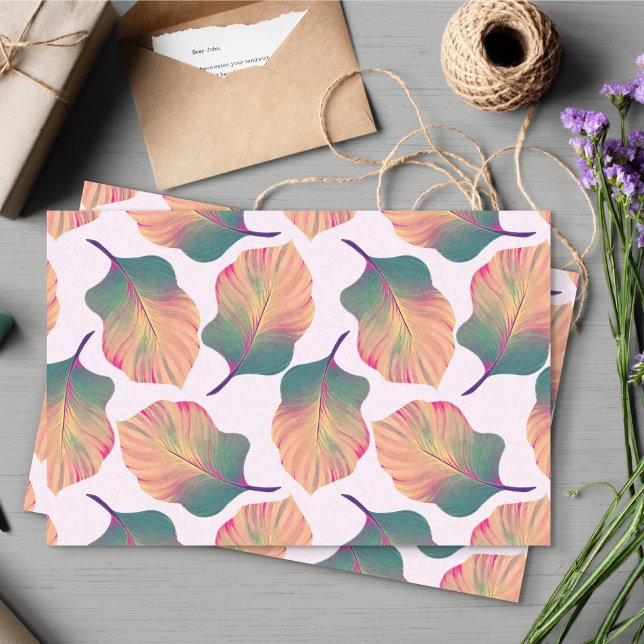 Papel De Seda Folhas de Canna Tropicanna em Pastel (Pastel Canna Tropicanna Leaves Patterned Tissue Paper)