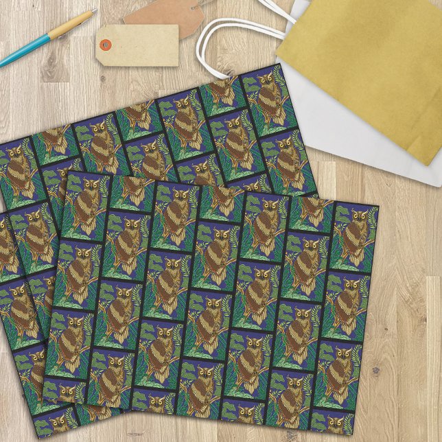 Papel De Seda Folhas de Floresta Verde de Coruja (Criador carregado)