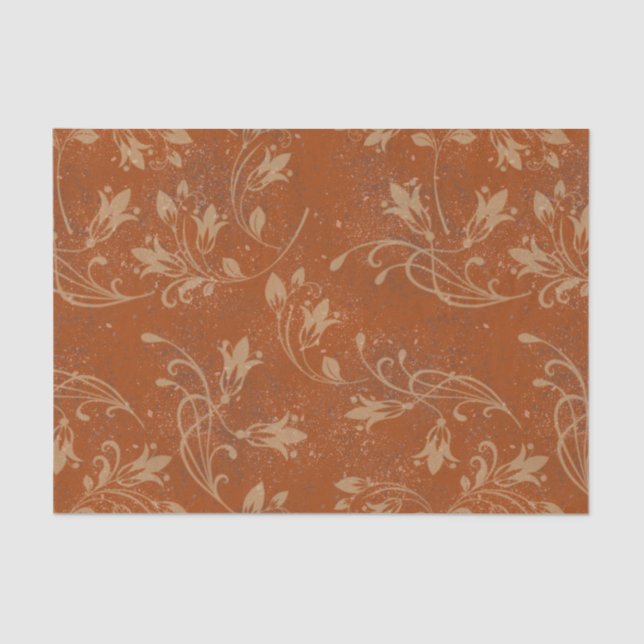 Papel De Seda Folhas de Flourish Elegantes, Grunge Laranja Queim (Frente )