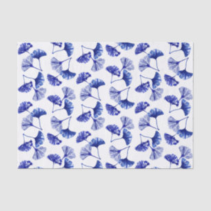 Papel De Seda Folhas de gingko azuis e brancas