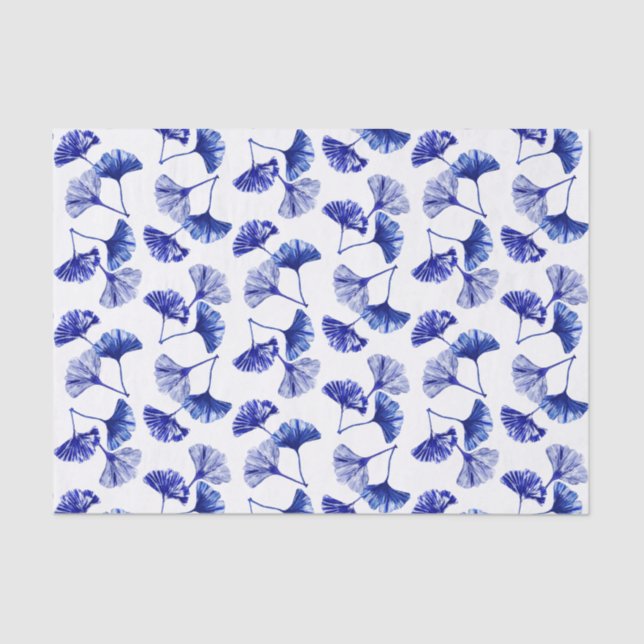 Papel De Seda Folhas de gingko azuis e brancas (Frente )