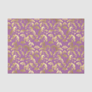 Papel De Seda Folhas de Ginkgo Douradas de Luxo em Roxo Fundo (5