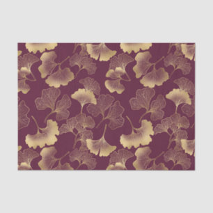 Papel De Seda Folhas de Ginkgo Douradas Luxuosas em Burgundy Pro