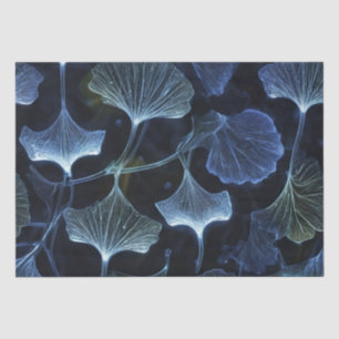 Papel De Seda Folhas de Ginkgo em Decoupage Luminograma Azul /