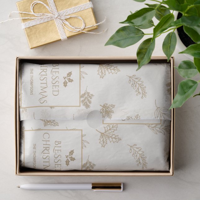 Papel De Seda Folhas de Inverno Douradas Elegantes de Visco (Presente)