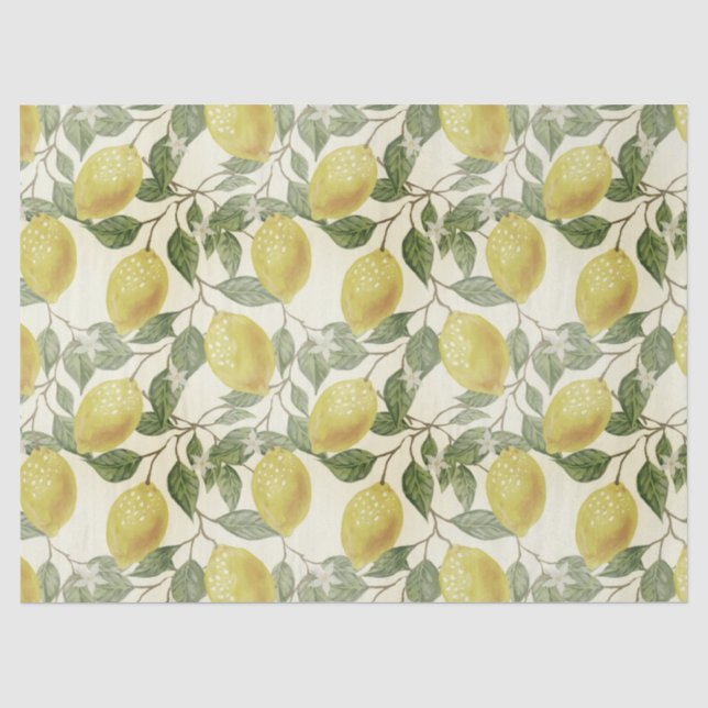Papel De Seda Folhas de Limões Vintage Botânico (Frente )