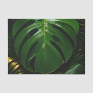 Papel De Seda Folhas de Monstera Dourado Glamour da Selva
