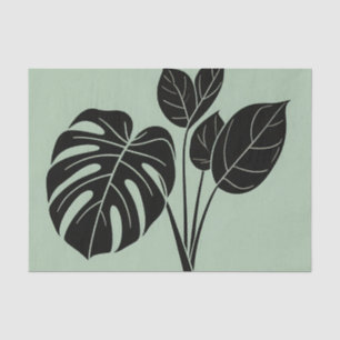 Papel De Seda Folhas de Monstera Minimalista Tropical Verde Musg