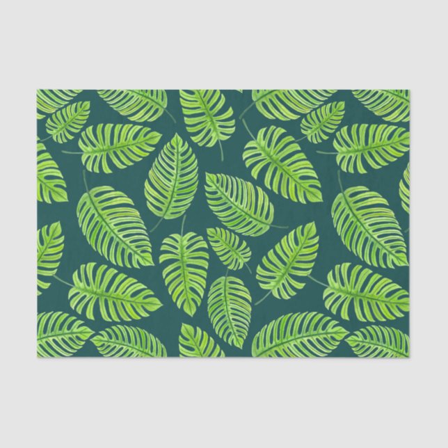 Papel De Seda Folhas de Monstera, padrão de aquarela tropical (Frente )