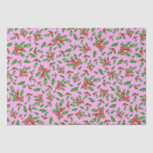 Papel De Seda Folhas de Natal e bagas vermelhas e verdes