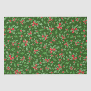 Papel De Seda Folhas de Natal e bagas vermelhas e verdes