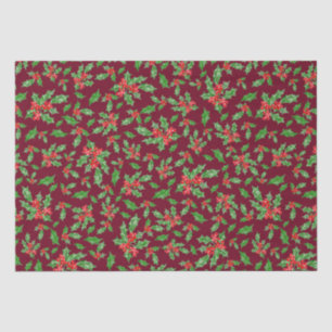Papel De Seda Folhas de Natal e bagas vermelhas e verdes