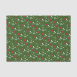 Papel De Seda Folhas de Natal e bagas vermelhas verdes
