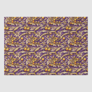 Papel De Seda Folhas de ouro e Pomegranatos Roxo