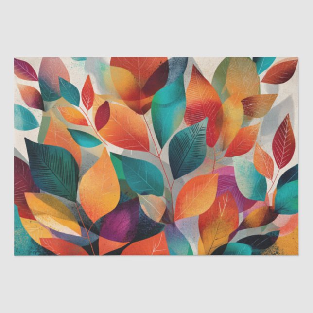 Papel De Seda Folhas de Outono Abstratas Vibrantes (Frente )