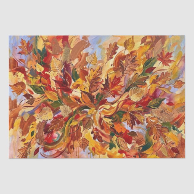 Papel De Seda Folhas de Outono Abstratas Vibrantes (Frente )