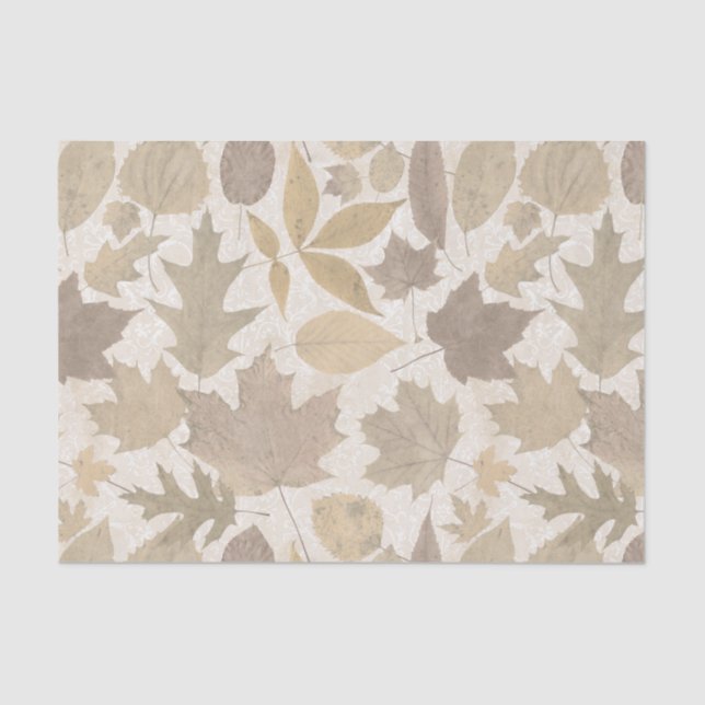 Papel De Seda Folhas de outono bege com damasco (Frente )