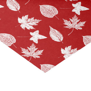 Papel De Seda Folhas de outono - branco e vermelho escuro
