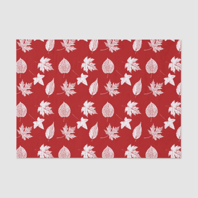 Papel De Seda Folhas de outono - branco e vermelho escuro (Frente )