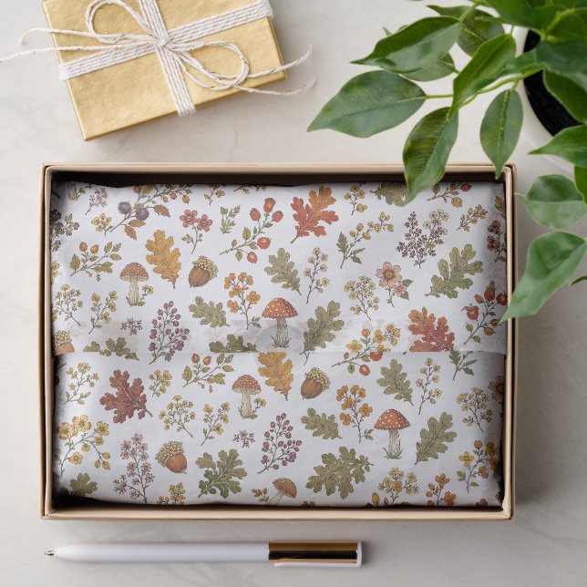 Papel De Seda Folhas de Outono Caprichosas Padrão Florestal de C (Presente)