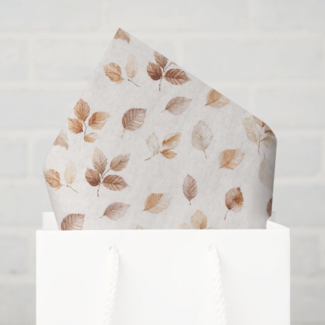 Papel De Seda Folhas de Outono Cream Gold (Sacola de presentes)