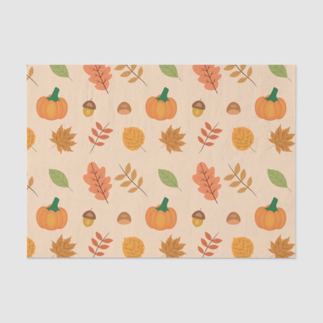 Papel De Seda Folhas de Outono Lindas e Abóboras Laranjas (Frente )