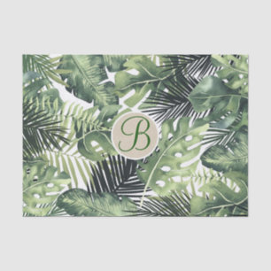 Papel De Seda Folhas de Palma Tropical Chic Monograma Letra Inic
