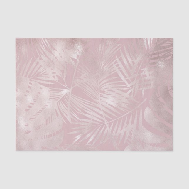 Papel De Seda Folhas de Palmeira Tropical Botânica Rosa Dourado  (Frente )