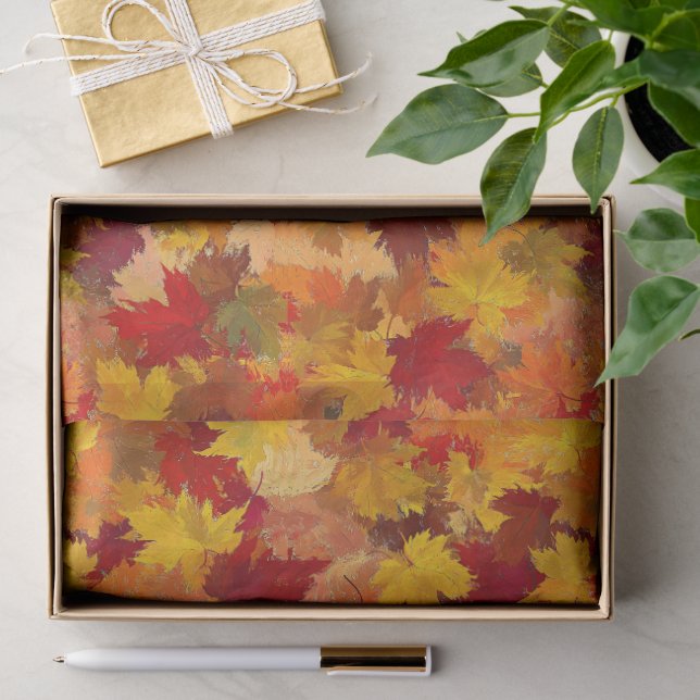 Papel De Seda Folhas de Quebra de Aquarela - Padrão de outono de (Presente)