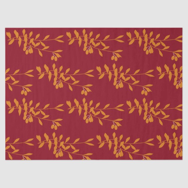 Papel De Seda Folhas do ramo da silhueta laranja em vermelho (Frente )