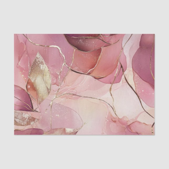 Papel De Seda Folhas Douradas Bege Rosa Borgonha  (Frente )