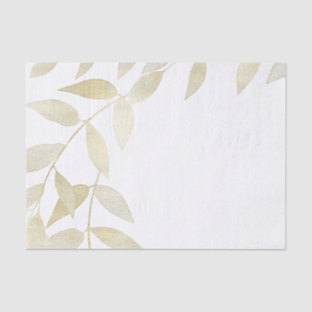 Papel De Seda Folhas Douradas Botânicas Casamento Rústico Modern (Frente )