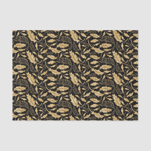 Papel De Seda Folhas Douradas com fundo preto (Frente )