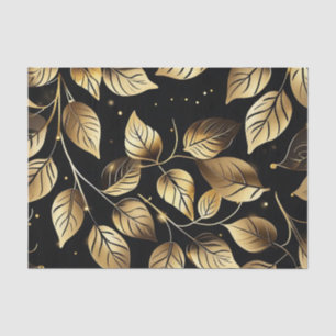 Papel De Seda Folhas Douradas Elegantes em Preto