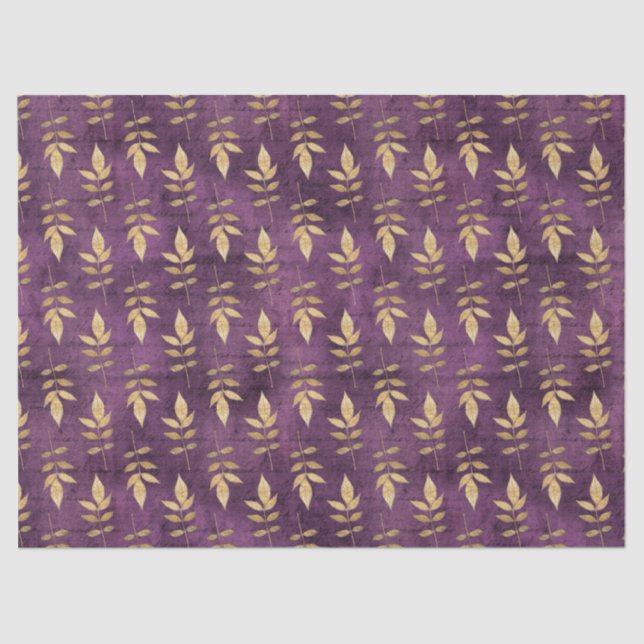 Papel De Seda Folhas Douradas Metálicas na Decoupage Roxa (Frente )
