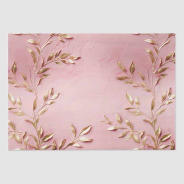 Papel De Seda Folhas Douradas rosa (Frente )