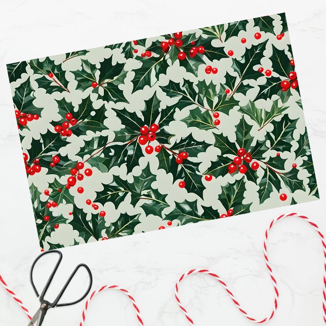 Papel De Seda Folhas e Bagas Festivas de Azevinho Natal (Criador carregado)
