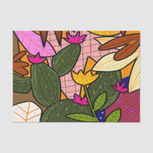 Papel De Seda Folhas e flores abstrato tropicais