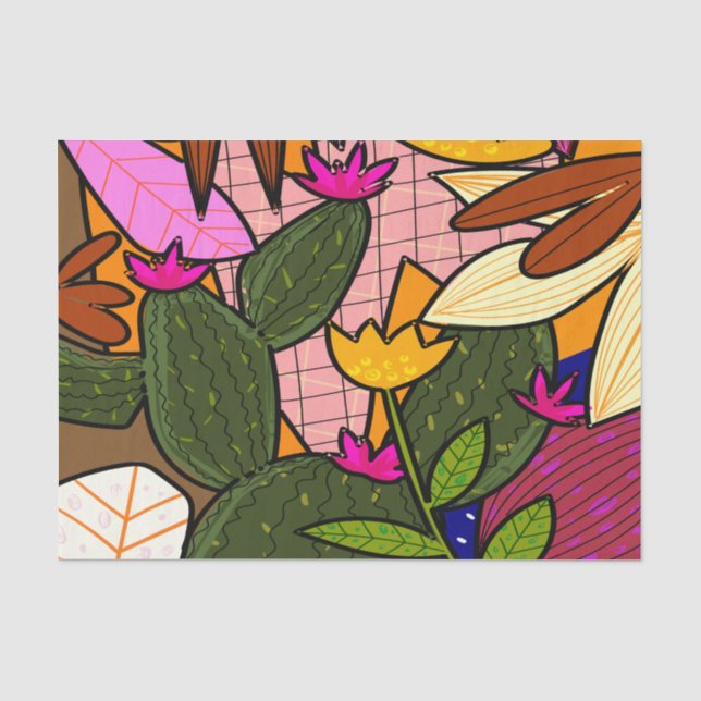 Papel De Seda Folhas e flores tropicais abstratas   (Frente )