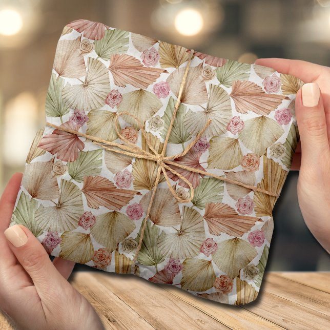 Papel De Seda Folhas e Rosas de Palma de Aquarela (Criador carregado)