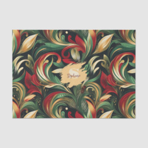 Papel De Seda Folhas Elegante Vermelhas, Verdes e Douradas de Fo