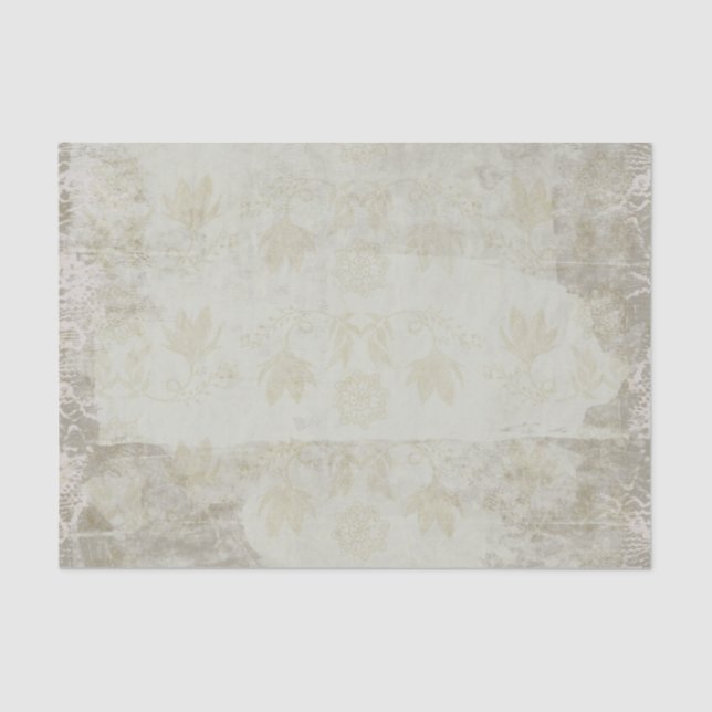 Papel De Seda Folhas em estilo vitoriano Flores em Verde Oliva (Frente )