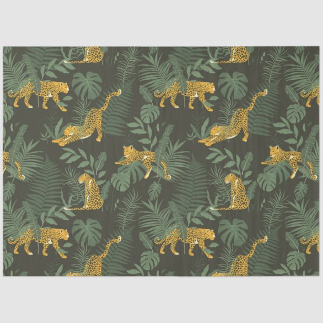 Papel De Seda Folhas Exóticas Modernas e Padrão-Leopardo (Frente )