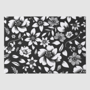 Papel De Seda Folhas Florais Modernas Brancas Negras Brilhantes