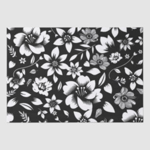 Papel De Seda Folhas Florais Modernas Preto Branco Soprando