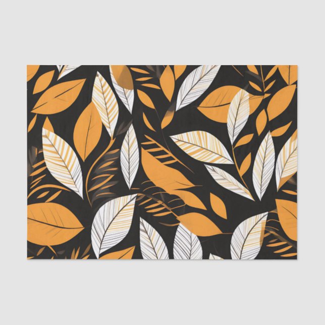 Papel De Seda Folhas Geométricas Retroativas em Fundo Negrito (Frente )